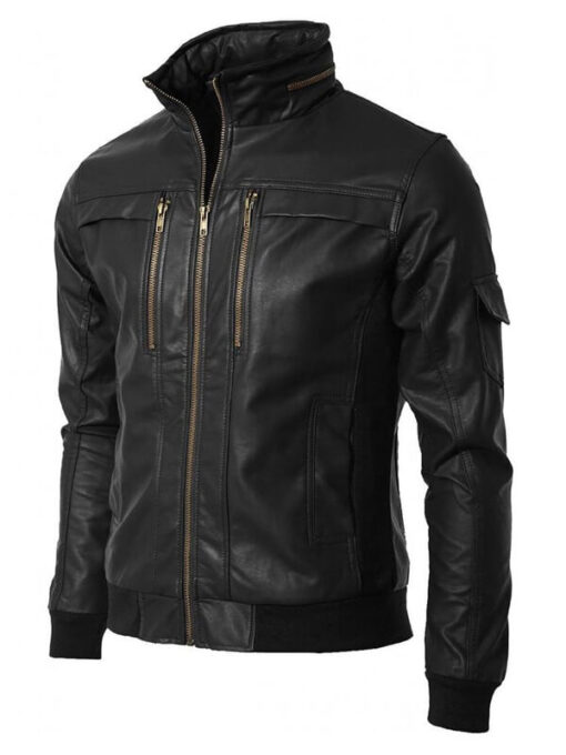 Men Classic Biker Black Leather Jacket