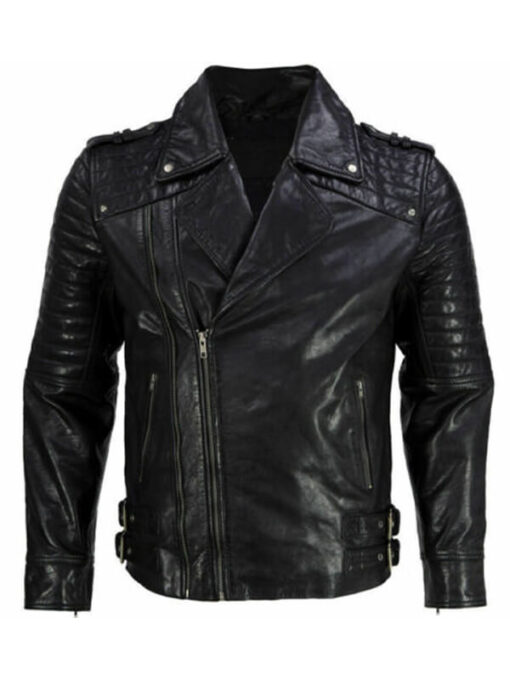 Black Biker Quilted Original Leather Jacket for Men