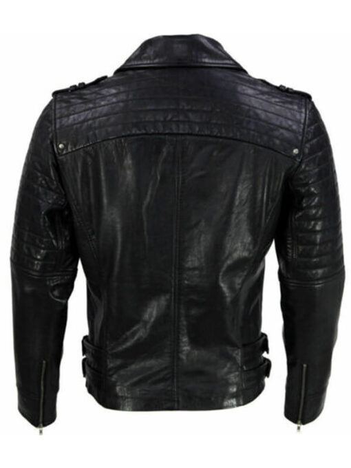 Black Biker Quilted Genuine Leather Jacket