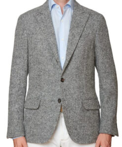 Grey Plaid Wool-Alpaca Flannel Peak Lapel Jacket