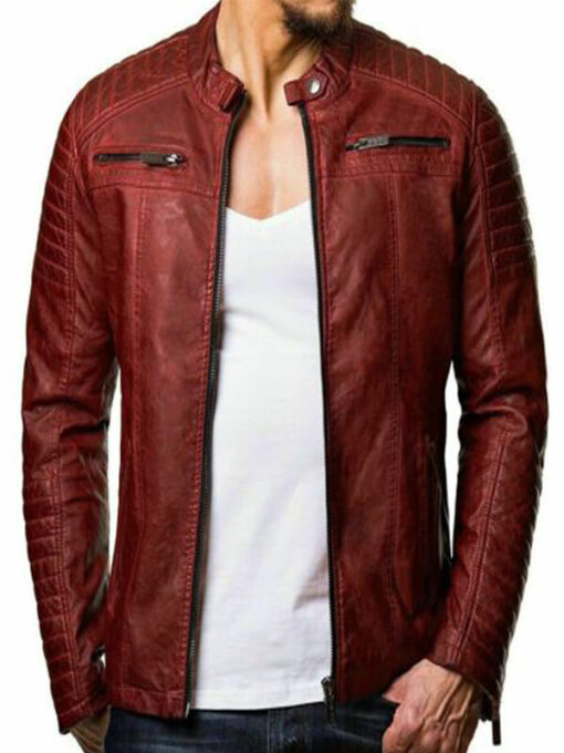 Red Café Racer Genuine Leather Jacket