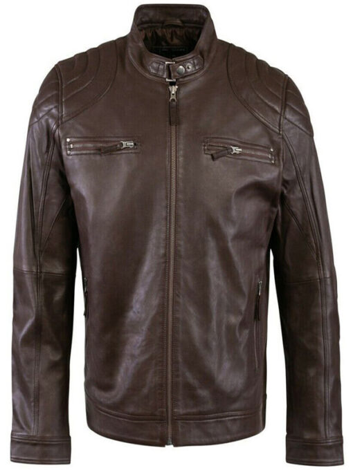Men's Cafe Racer Brown Leather Jacket