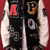 BAPE Crazy Patch Black Varsity Jacket Sax