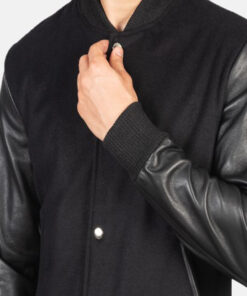 Black Vaxton Hybrid Varsity Jacket for Men
