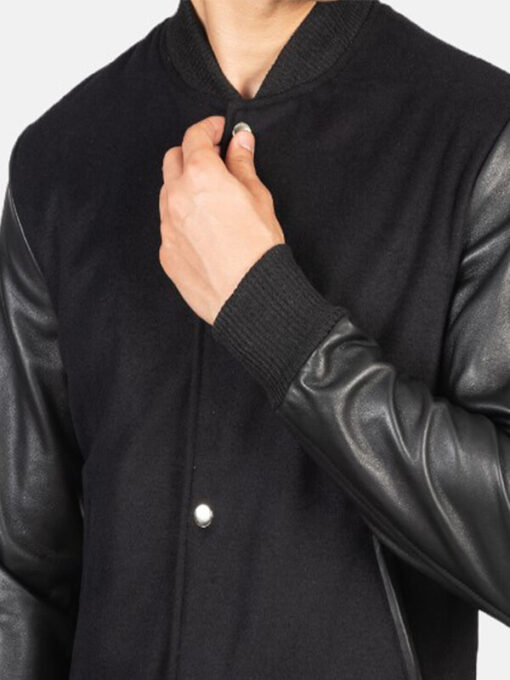 Black Vaxton Hybrid Varsity Jacket for Men
