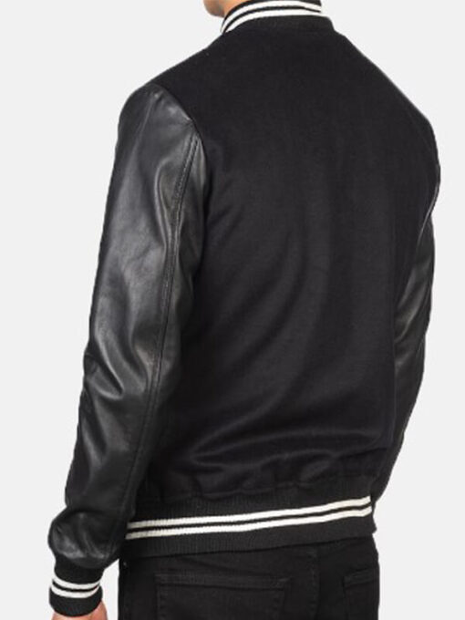 Black-White Striped Vaxton Hybrid Varsity Jacket for Men