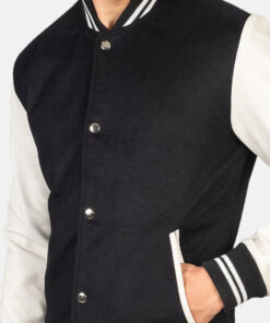 Black-White Vaxton Hybrid Varsity Jacket for Men