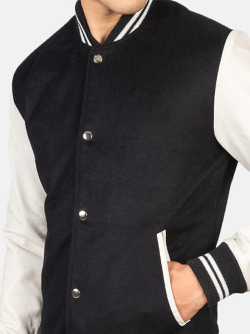Black-White Vaxton Hybrid Varsity Jacket for Men