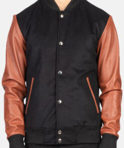 Baseball Black-Brown Varsity Letterman Lightweight Jacket