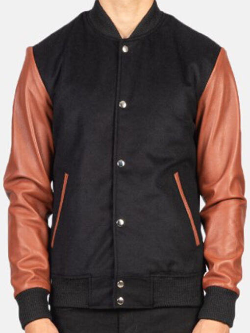 Baseball Black-Brown Varsity Letterman Lightweight Jacket