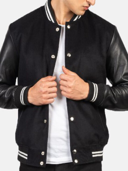 Baseball Black-White Striped Varsity Letterman Lightweight Jacket