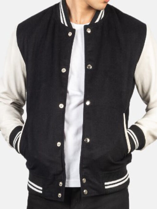 Baseball Black-White Varsity Letterman Lightweight Jacket