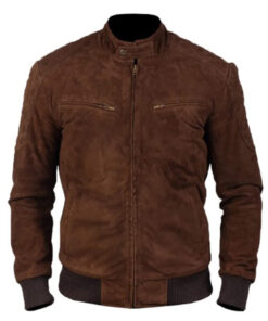 Brown Suede Leather Bomber Jacket