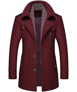 Men's Burgundy Thick Woolen Coat