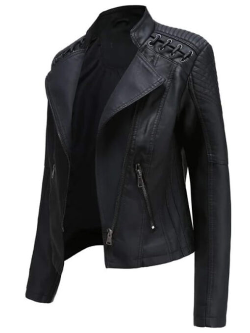 Spring Winter Female Black PU Leather Loose Turn-Down Collar Zipper Women's Wild Locomotive Jacket