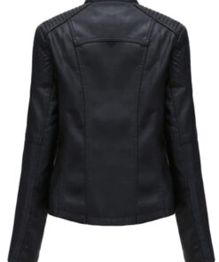 Leather Jackets Women Long Sleeve Zipper Slim Motor Biker Leather Coat