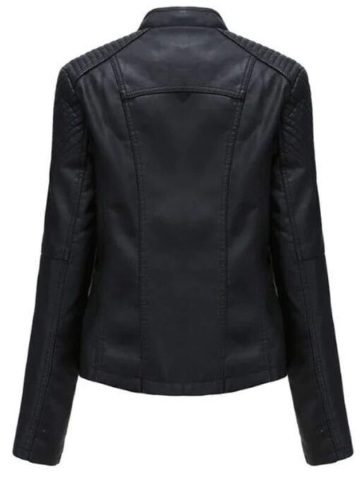 Leather Jackets Women Long Sleeve Zipper Slim Motor Biker Leather Coat