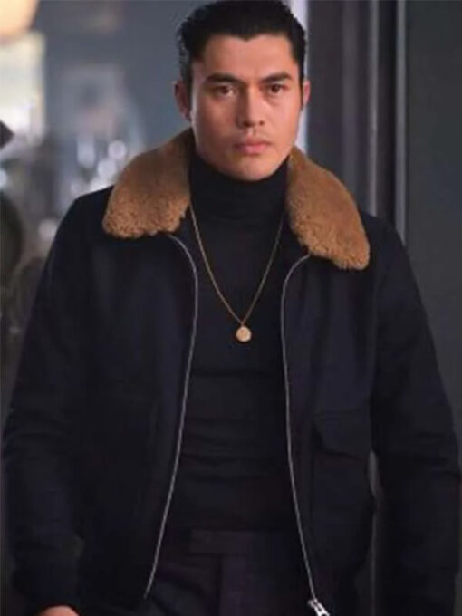 Henry Golding Shearling Black Leather Jacket