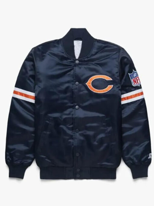 Starter Chicago Bears Satin Bomber Blue Jacket