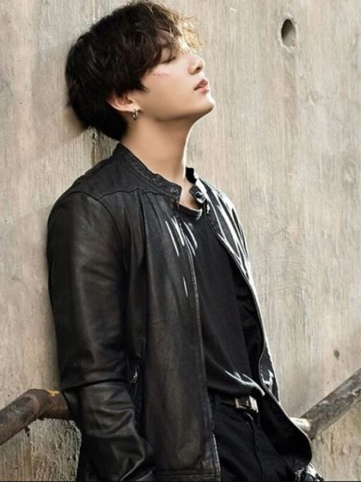 Jungkook BTS Black Leather Jacket