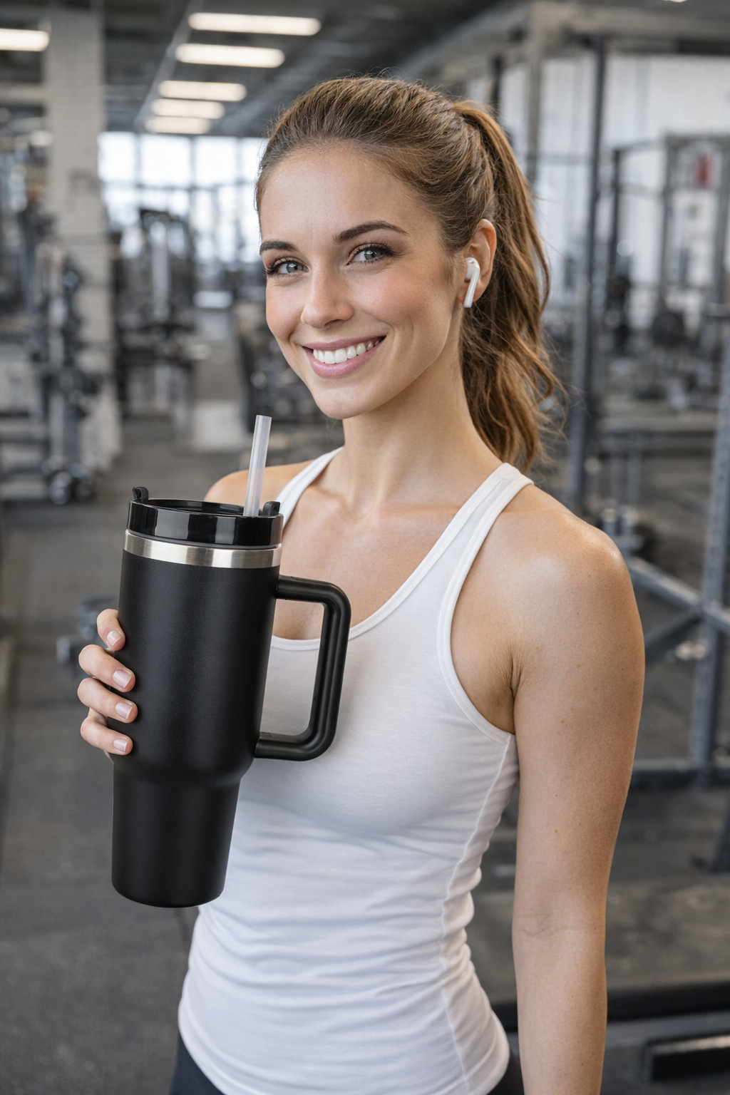 40 oz Matte Black Insulated Tumbler with Handle – Stainless Steel Travel Mug with Straw Lid | Double Wall Vacuum Cup for Gym, Office & Car