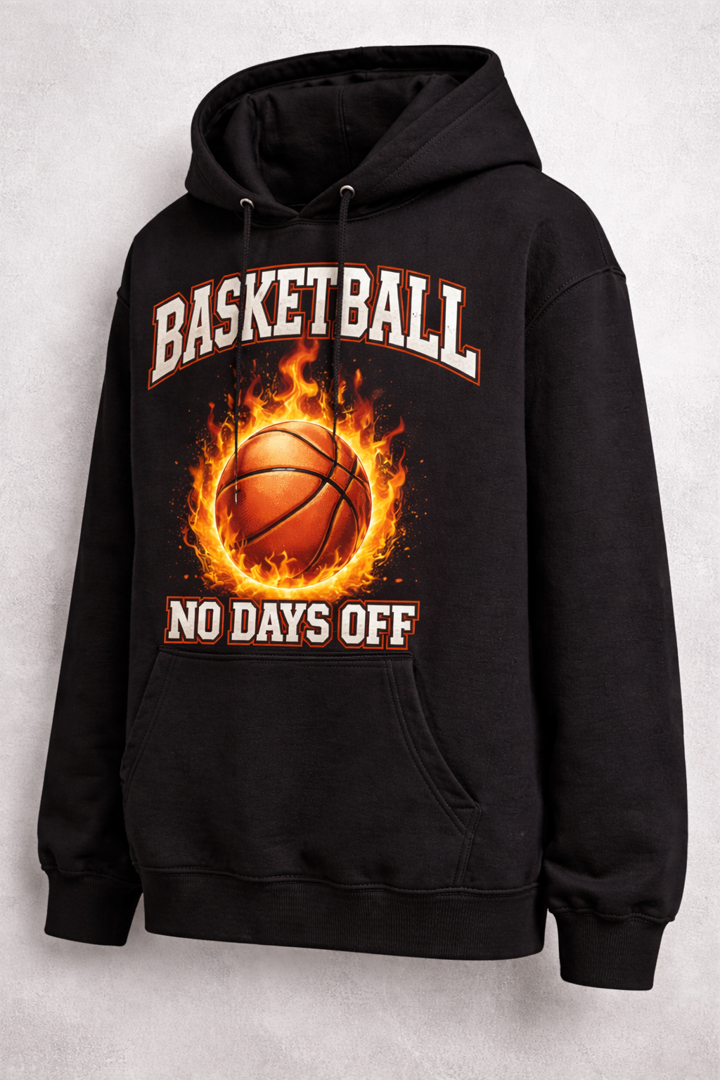 Unisex Black Basketball Street Hoodie – “No Days Off” Graphic Pullover Sweatshirt