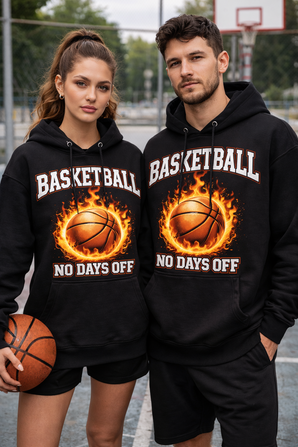 Unisex Black Basketball Street Hoodie – “No Days Off” Graphic Pullover Sweatshirt - Image 4
