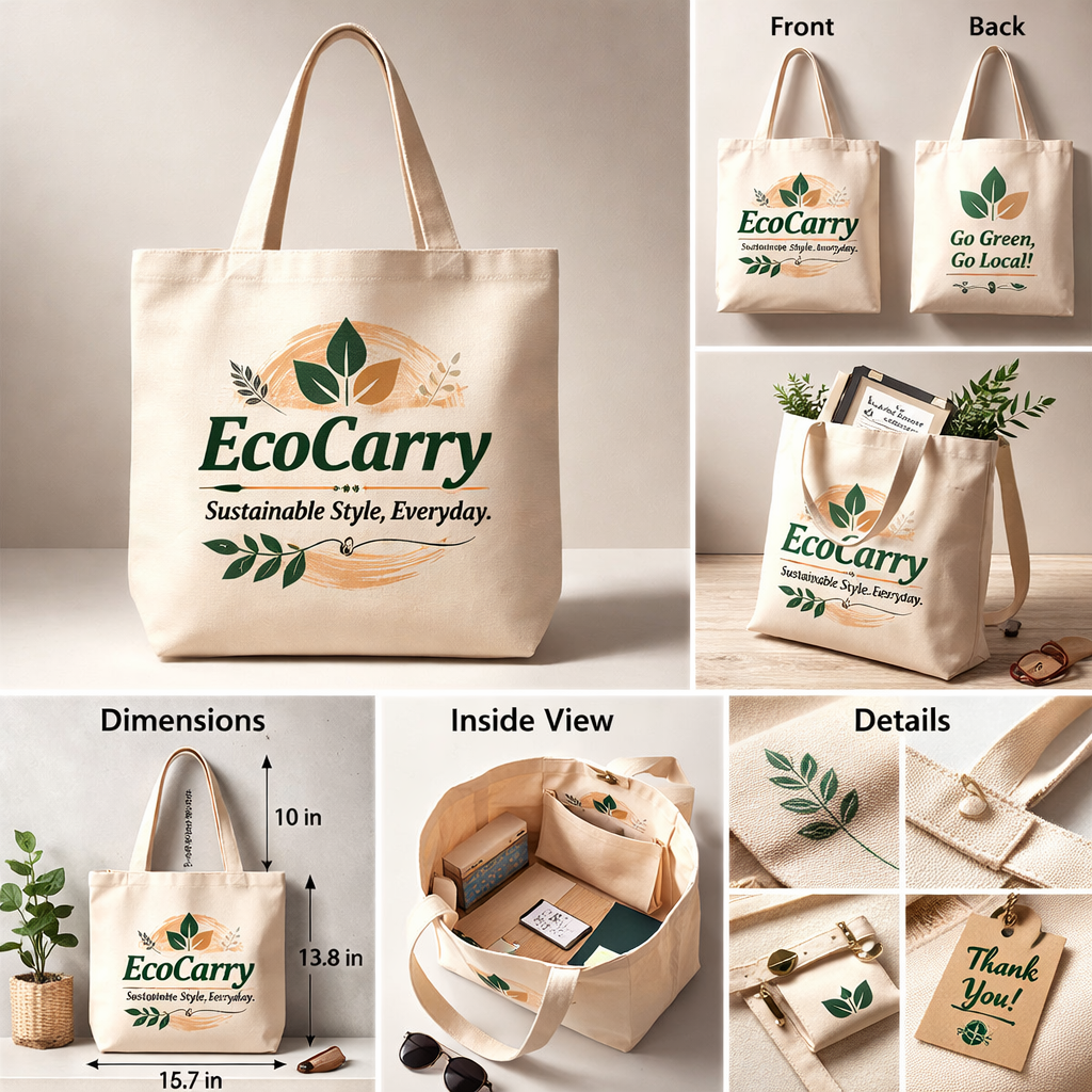 Eco Chic Reusable Canvas Tote Bag – Sustainable Cotton Shopping Bag with Botanical Print | Large Capacity Everyday Shoulder Tote for Groceries, Work & Travel - Image 2