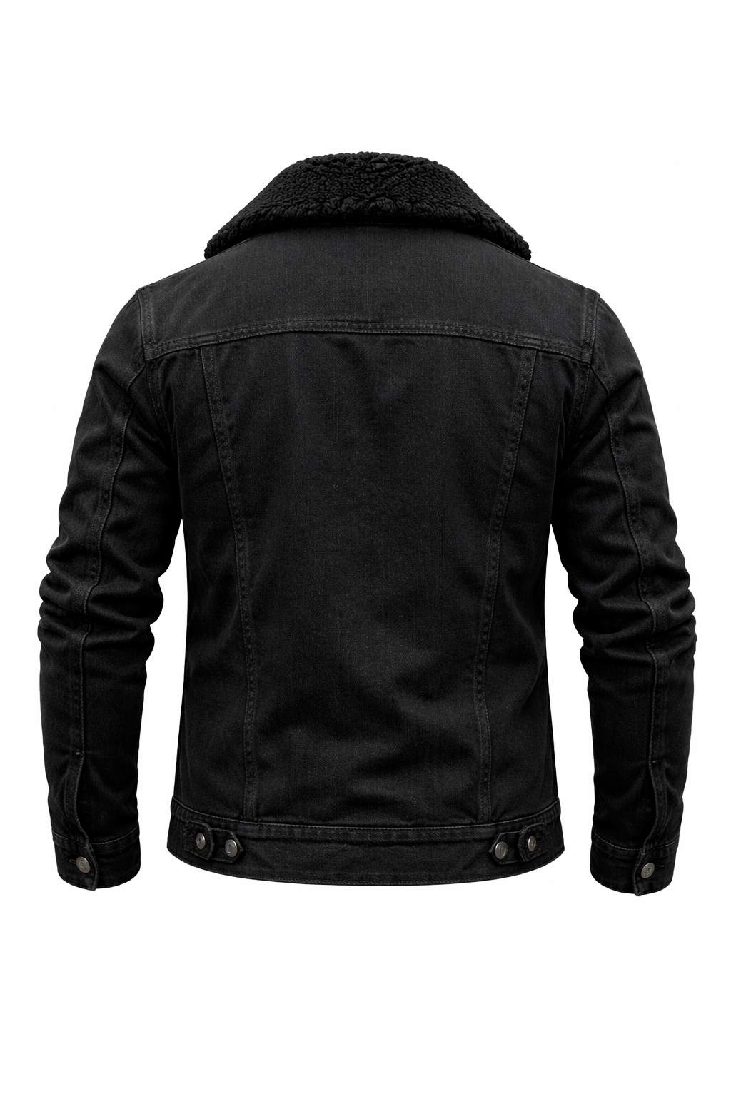Men’s Black Denim Sherpa Jacket – Faux Shearling Lined Winter Trucker Coat - Image 3