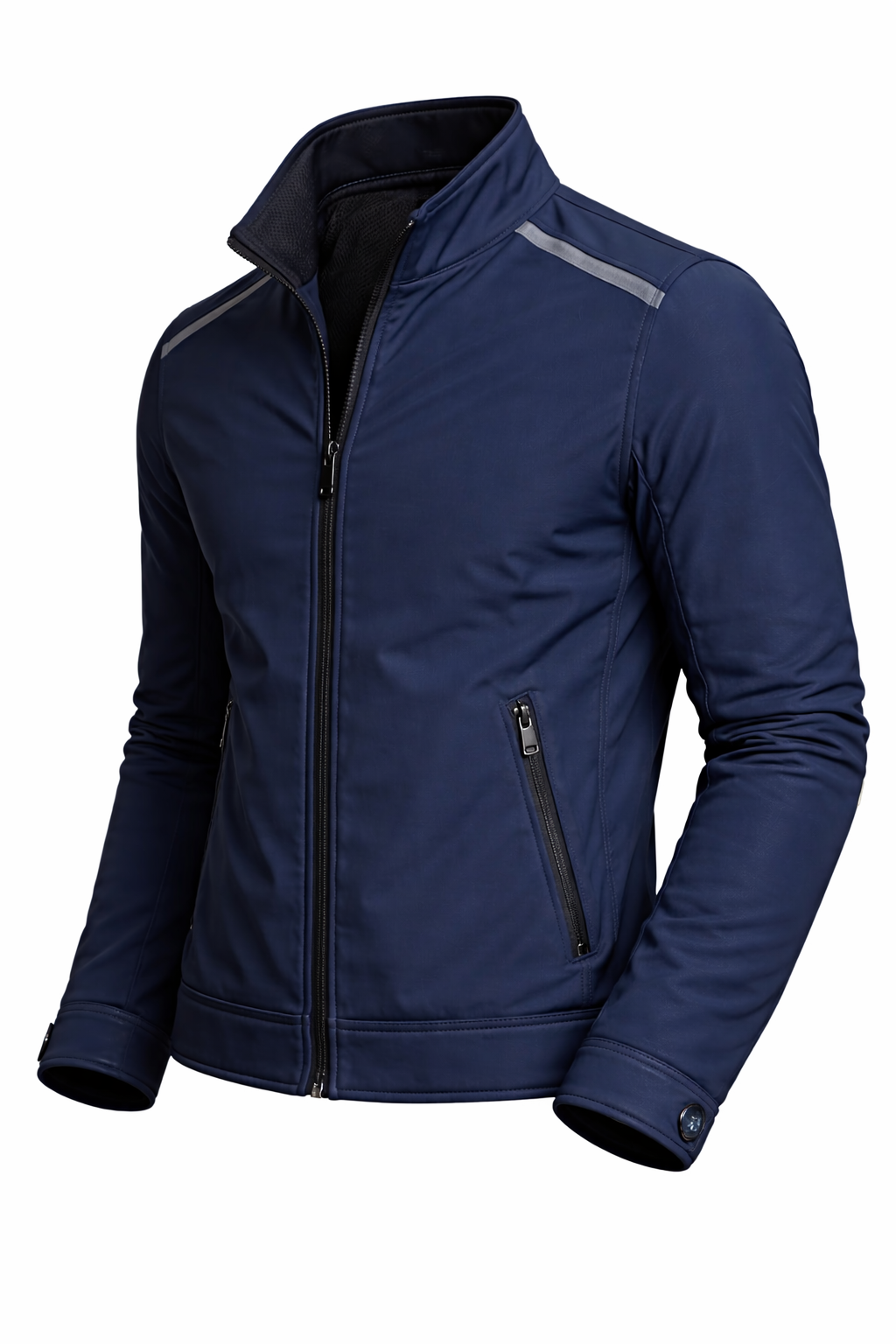 Men’s Navy Sports Jacket – Slim Fit Athletic Zip-Up Performance Outerwear - Image 3