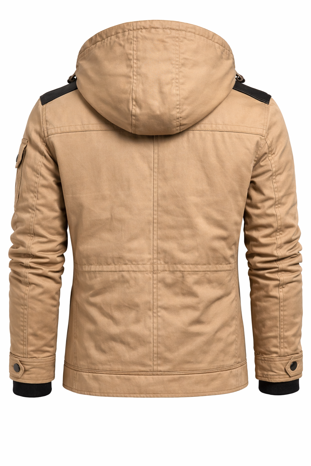 Men’s Beige Hooded Winter Jacket – Fur Lined Parka Style Utility Coat with Multiple Pockets - Image 4