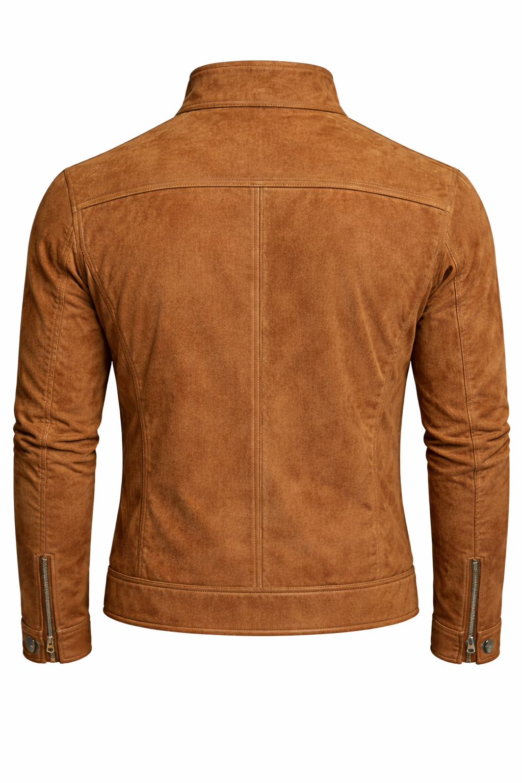 Men’s Tan Suede Leather Jacket – Slim Fit Moto Style Zip-Up Casual Outerwear - Image 4