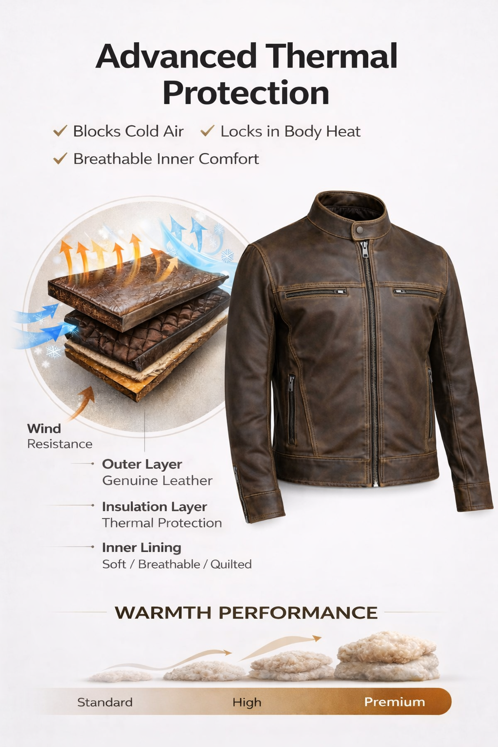 MDM Retro 80s Leather Motorcycle Jacket – Old-School Biker Style with Built-In Protectors - Image 4