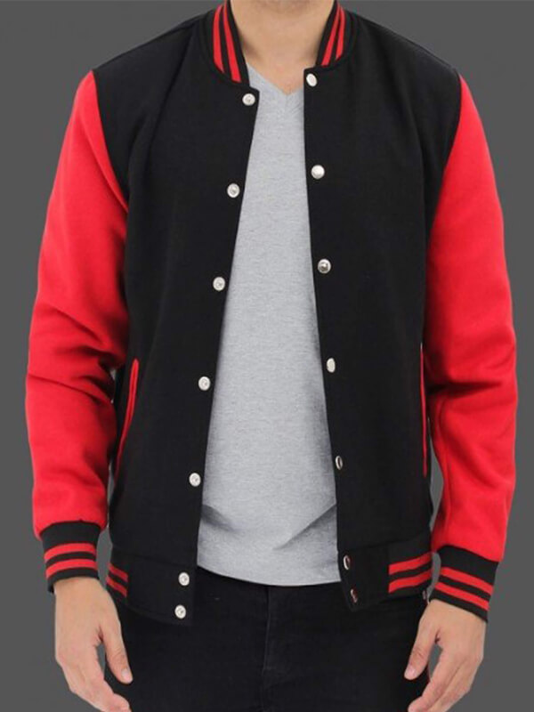 Baseball Black and Red Varsity Wool Jacket