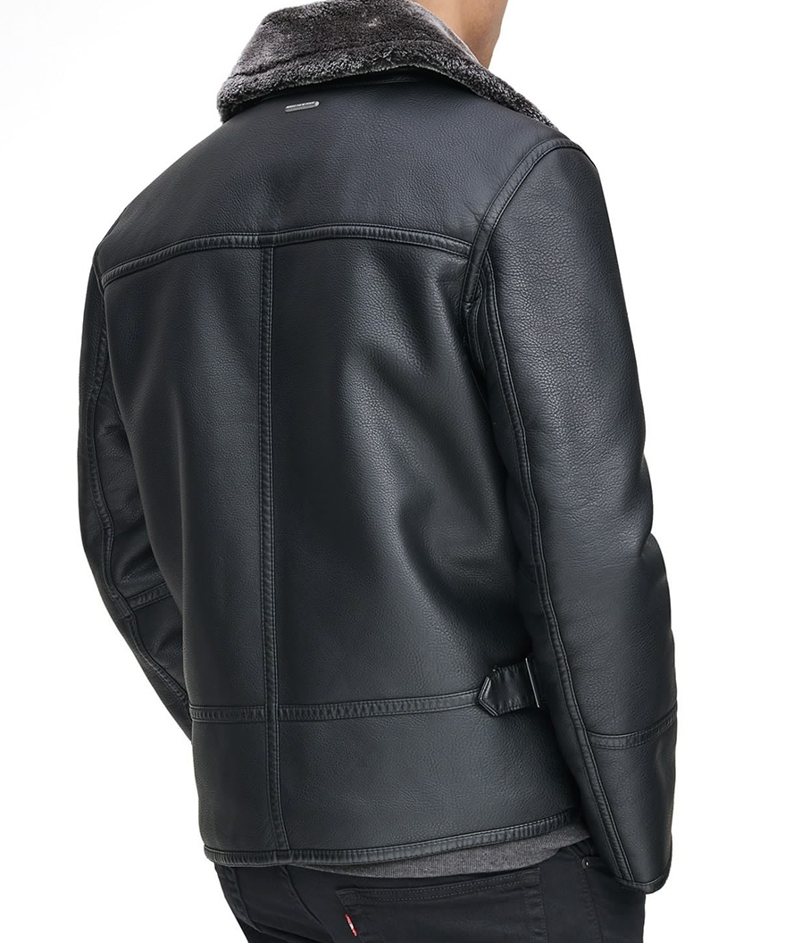 Lawrence Faux Shearling Collar Pilot Leather Jacket - Image 2