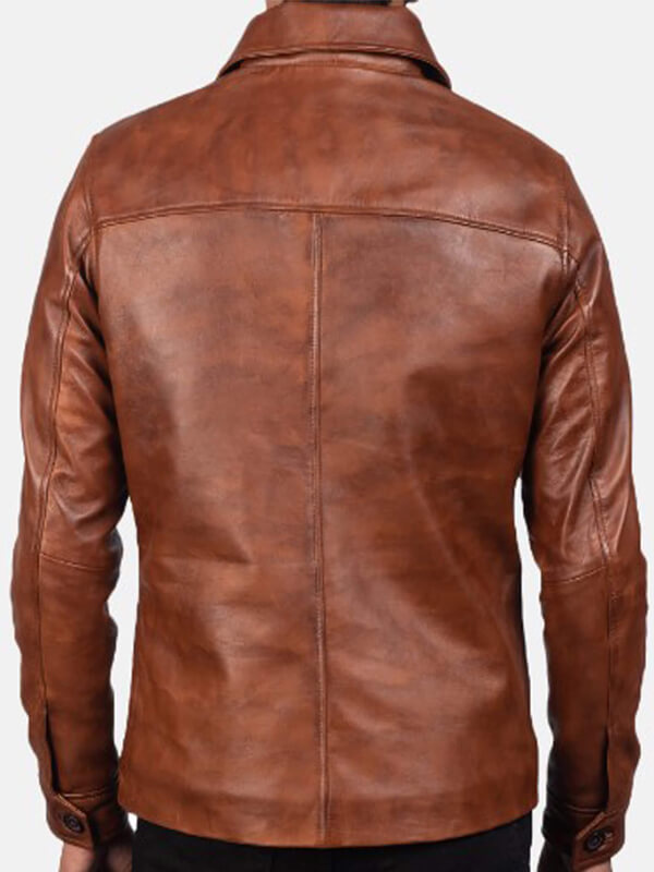 Waffle Brown Leather Jacket - Image 3