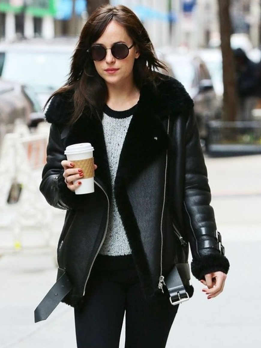 Dakota Johnson Fur Black Leather Jacket