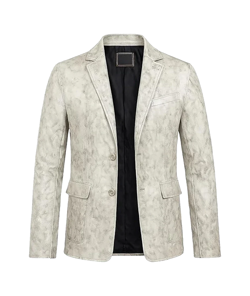 Distressed Off-White Biker Leather Jacket