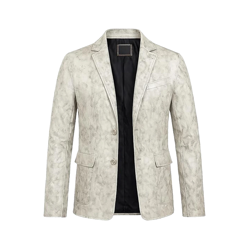 Distressed Off-White Biker Leather Jacket