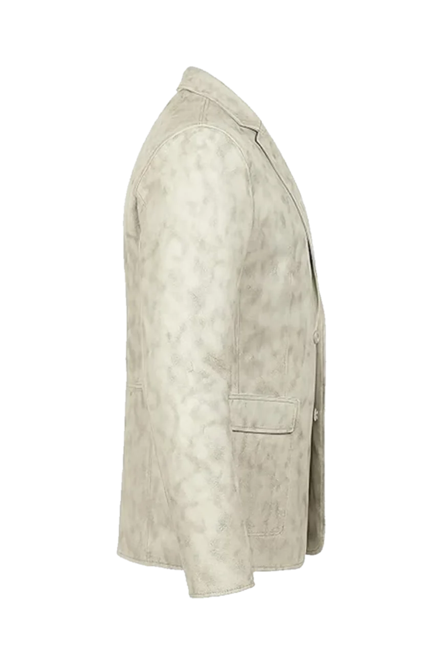 Distressed Off-White Biker Leather Jacket