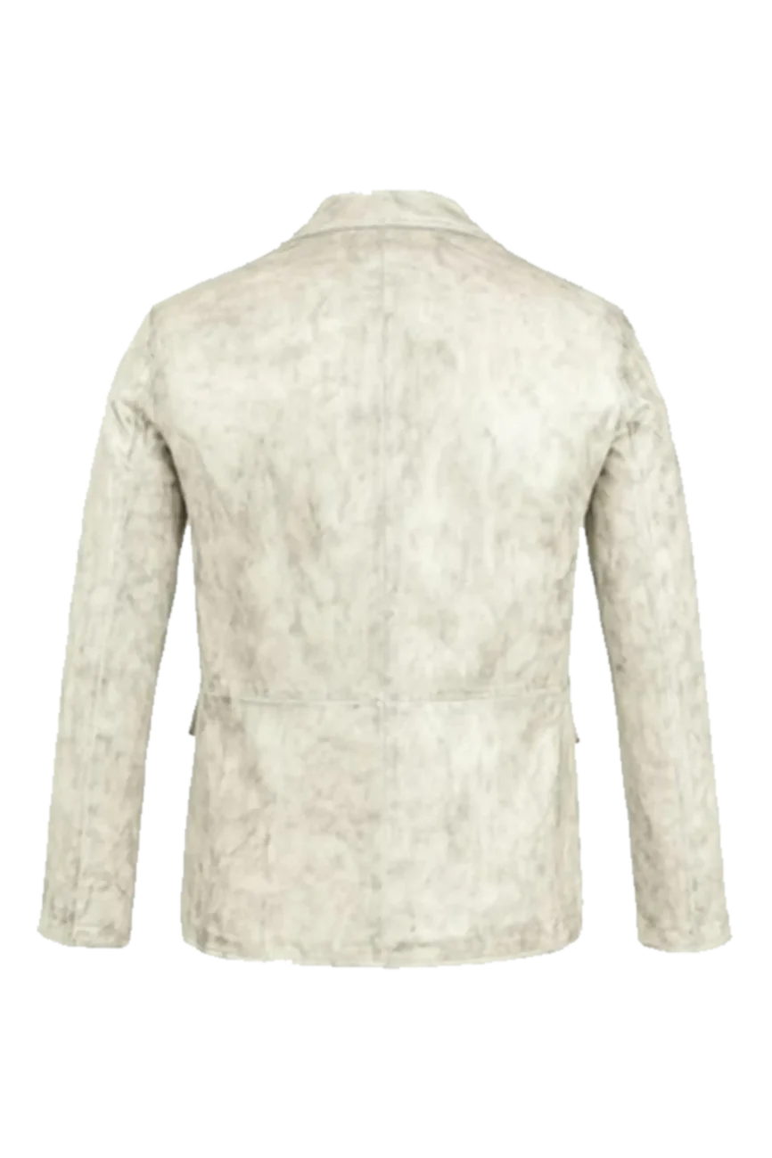 Distressed Off-White Biker Leather Jacket