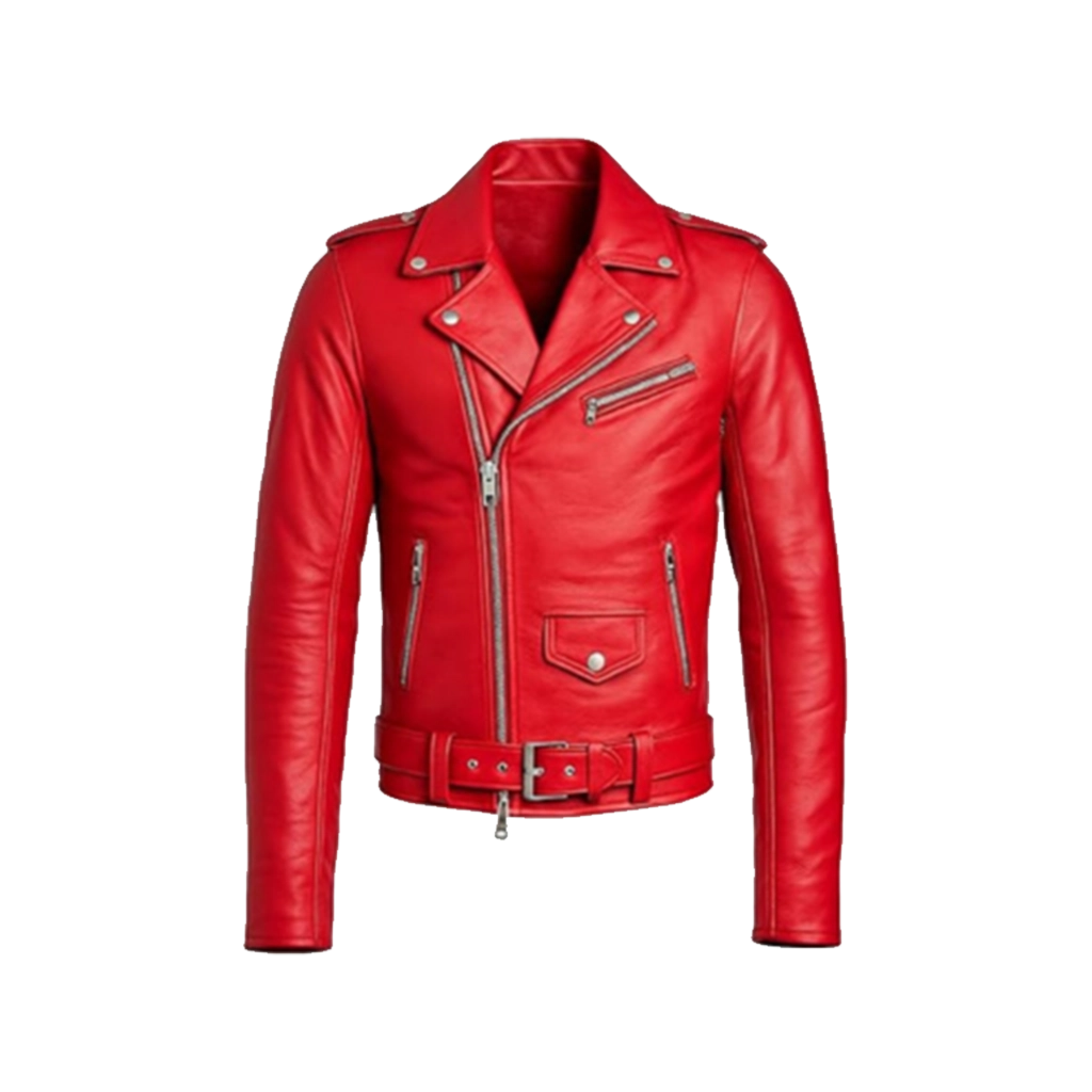 Men’s Crimson Red Asymmetric Leather Biker Jacket