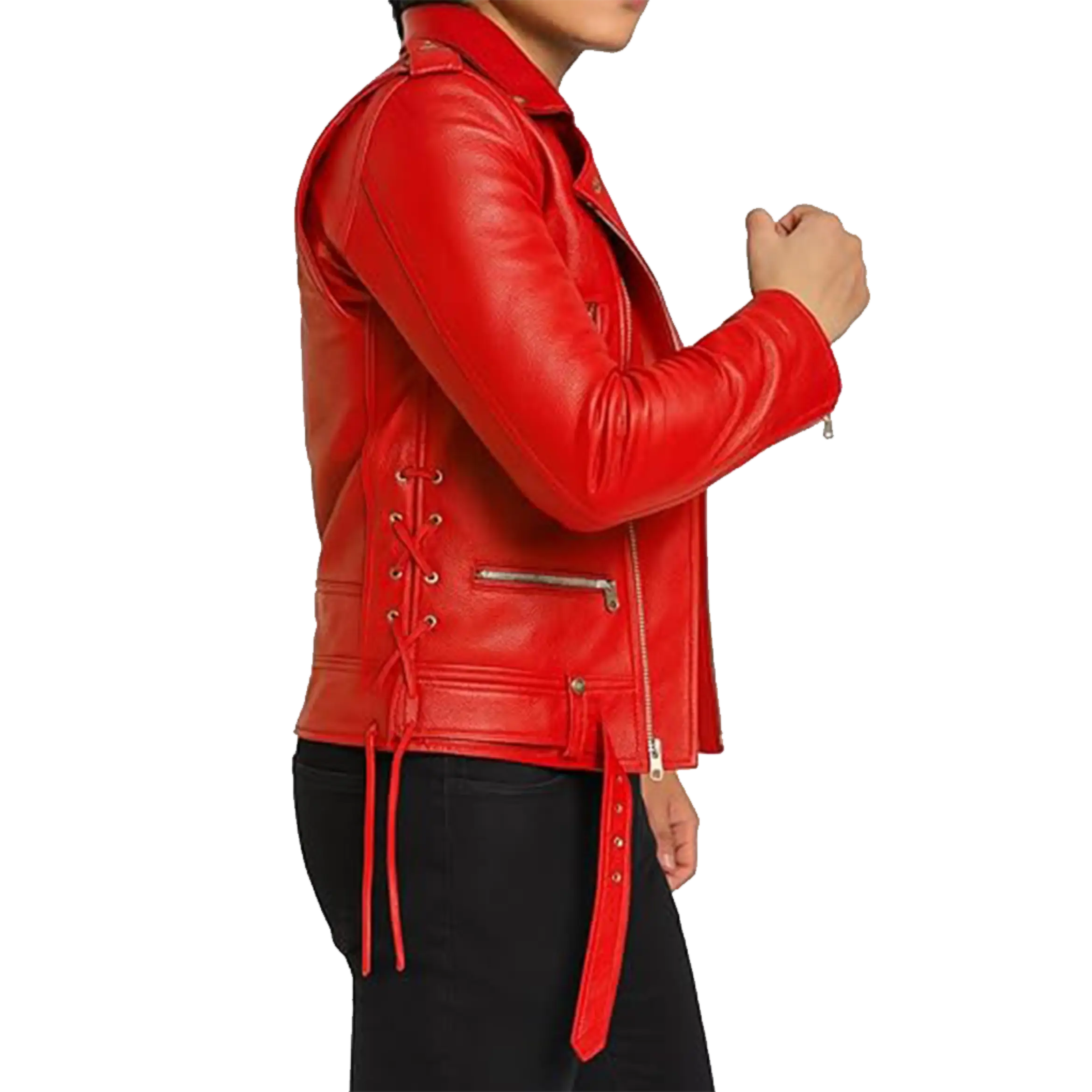 Men’s Crimson Red Asymmetric Leather Biker Jacket