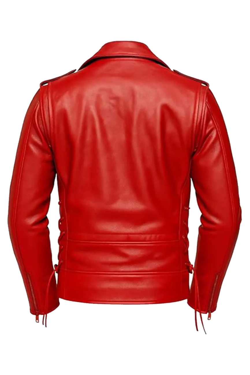 Men’s Crimson Red Asymmetric Leather Biker Jacket