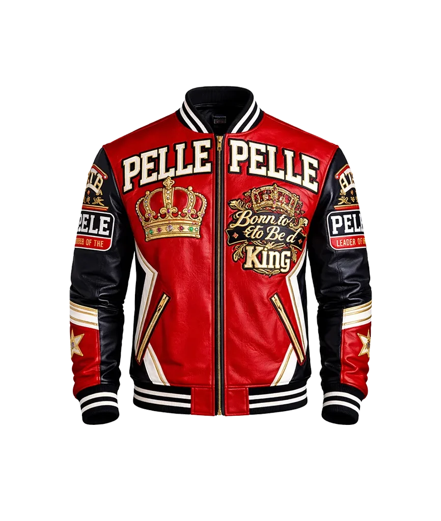 Pelle Pelle Born To Be King Red Leather Varsity Jacket