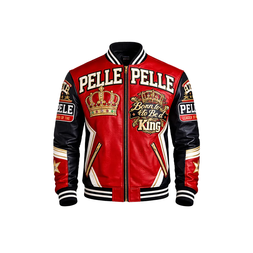Pelle Pelle Born To Be King Red Leather Varsity Jacket