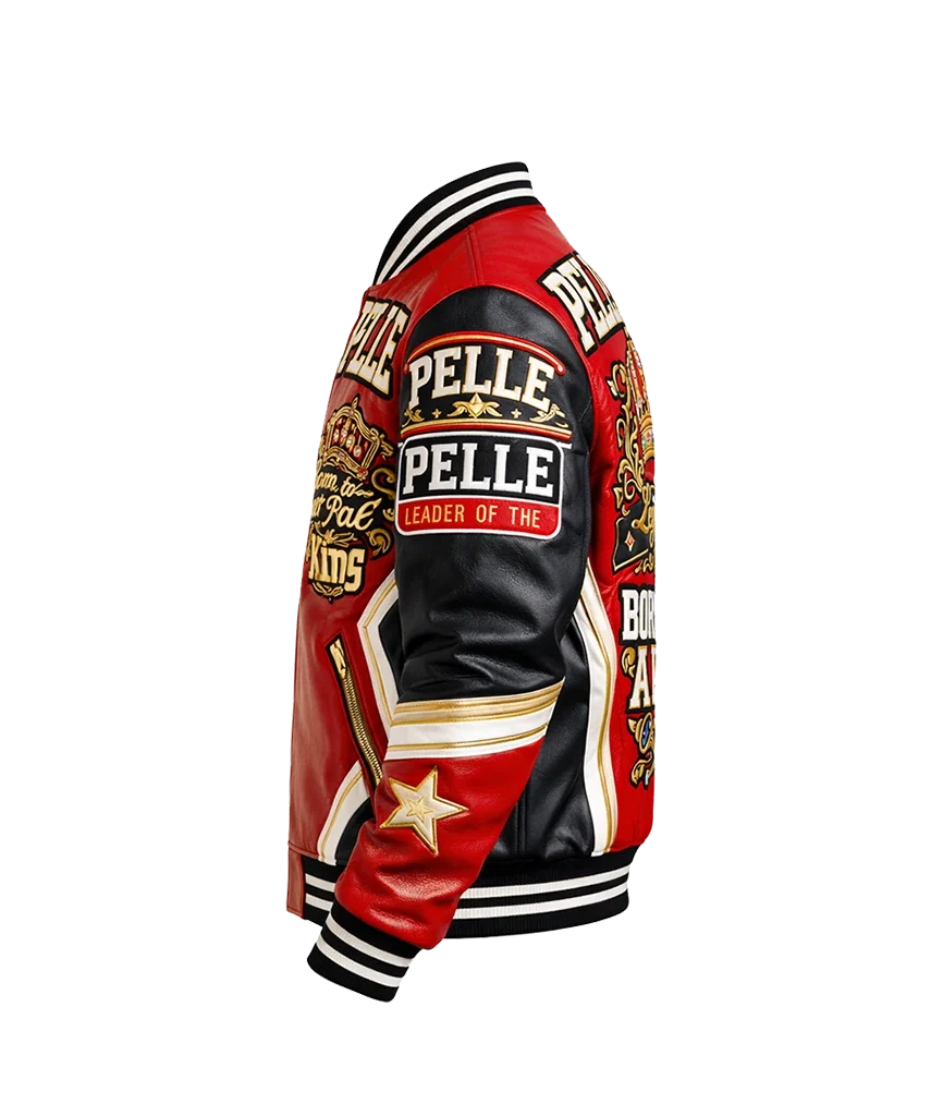 Pelle Pelle Born To Be King Red Leather Varsity Jacket