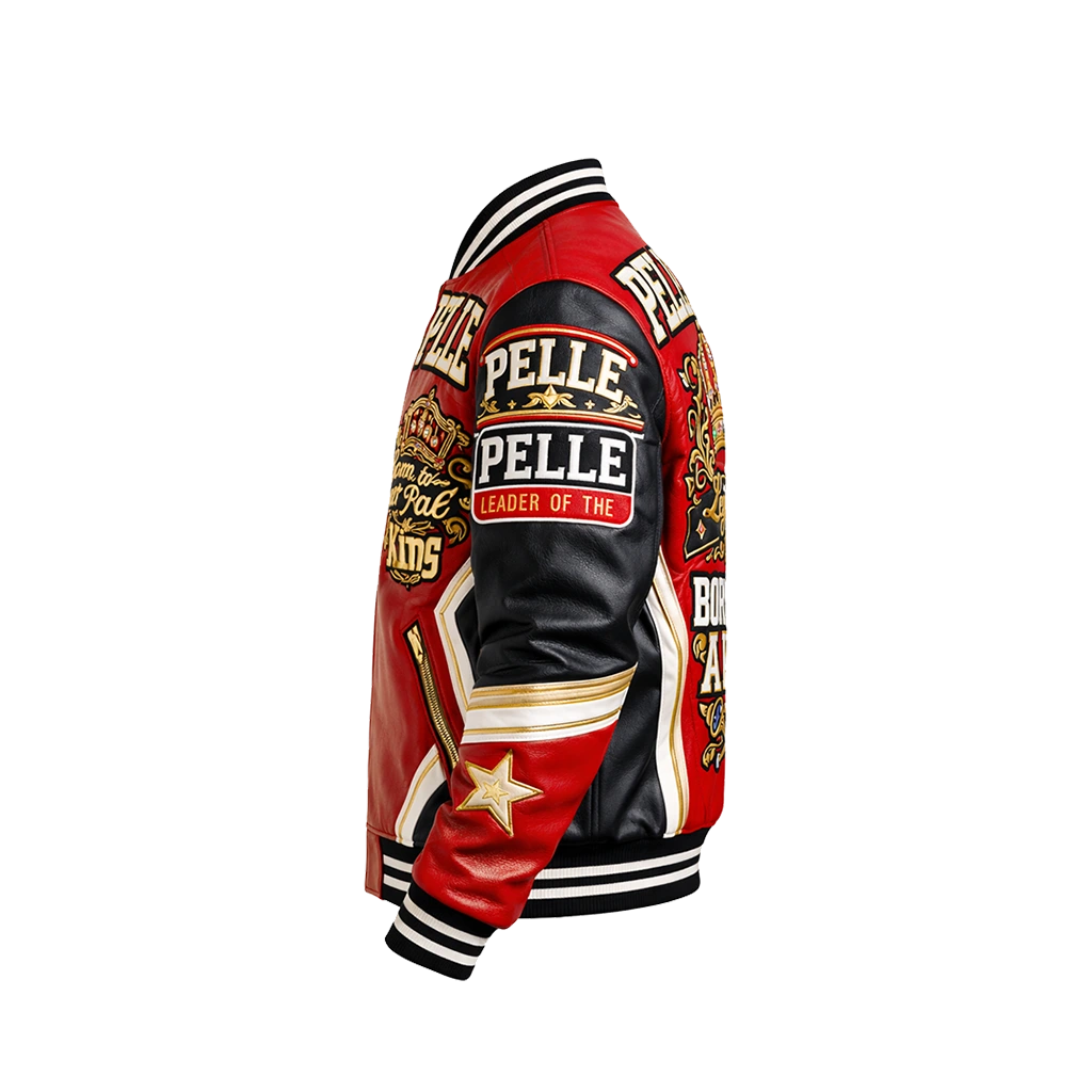 Pelle Pelle Born To Be King Red Leather Varsity Jacket