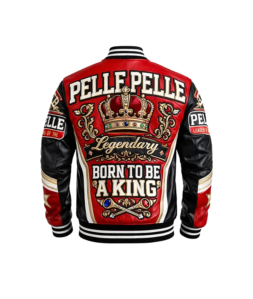 Pelle Pelle Born To Be King Red Leather Varsity Jacket