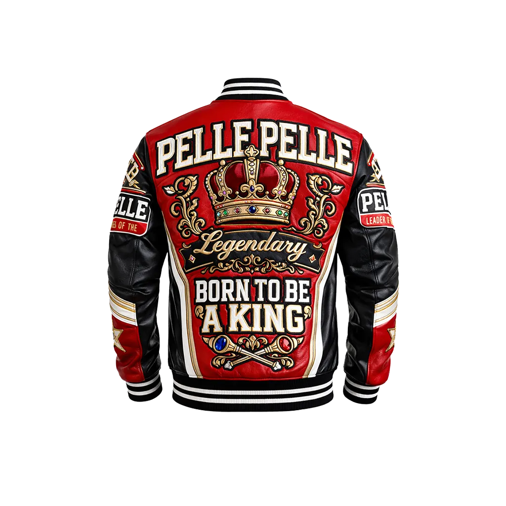 Pelle Pelle Born To Be King Red Leather Varsity Jacket